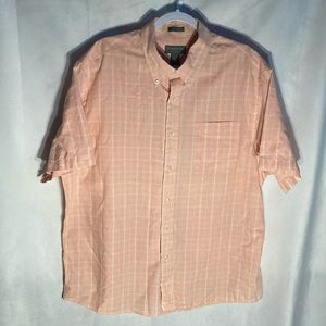 55-7 SADDLEBRED orange white plaid easy care short sleeve button down shirt XL